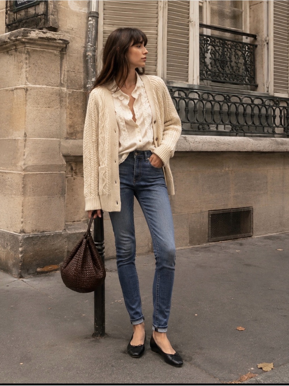 Re/Done Ivory Cable & Waffle Knit Oversized Cardigan Size L | 90s |